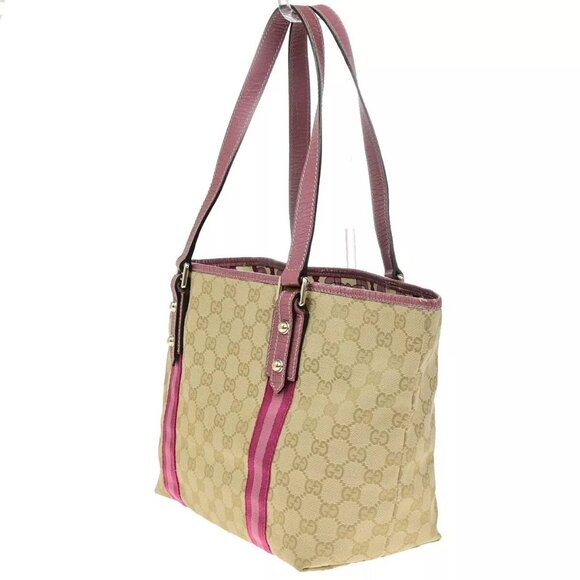 GUCCI Logo GG Pattern Shoulder Tote Bag Canvas Leather Brown Pink Italy - Picture 8 of 16